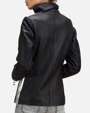 Alia Metallic Black Leather Biker jacket